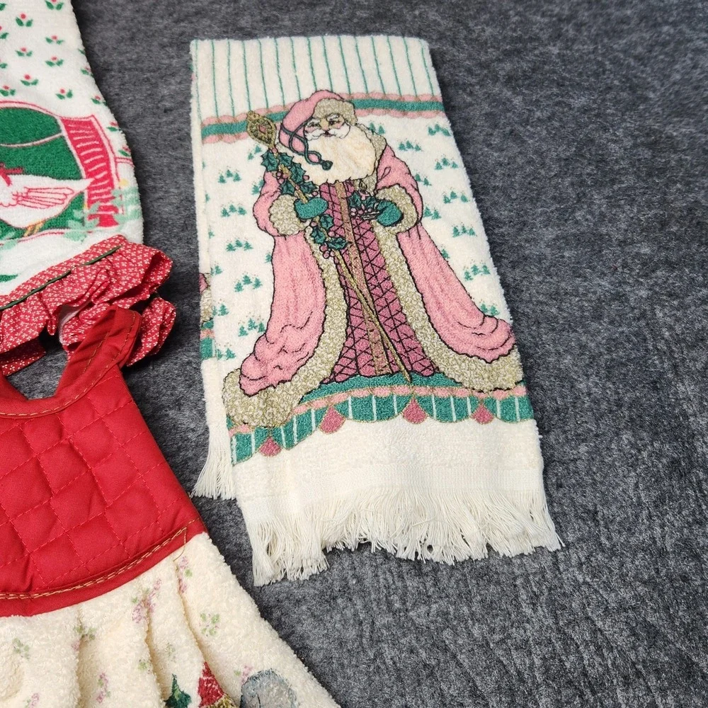 VTG Lot Christmas Country Dish Kitchen Towels Apron Potholder Goose Cottage
